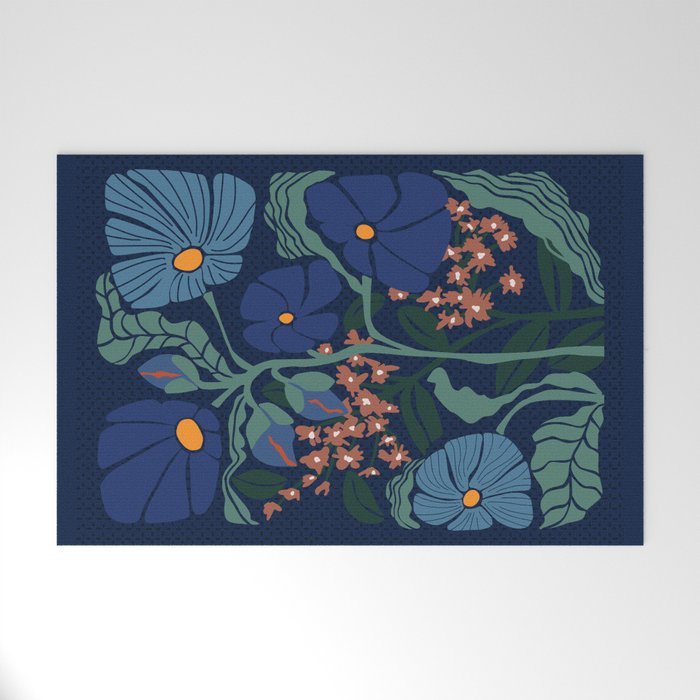 Klimt flower dark blue Welcome Mat Gallery Image 1