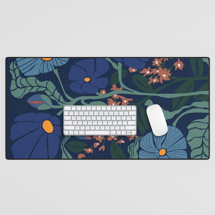 Klimt flower dark blue Desk Mat Gallery Image 1