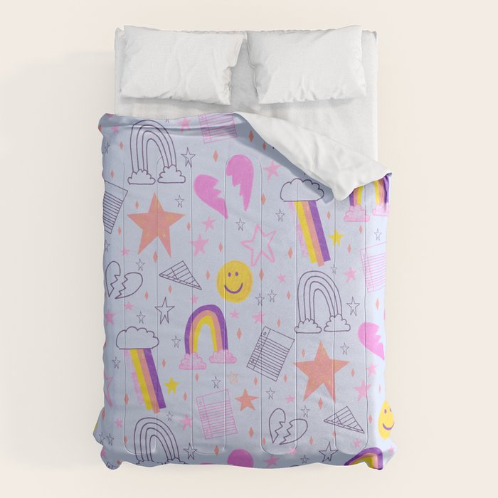 Happy Smiley Face & Retro Rainbows in Periwinkle & Pink Comforter Gallery Image 6