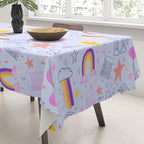 Happy Smiley Face & Retro Rainbows in Periwinkle & Pink Tablecloth Gallery Image 3