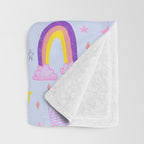 Happy Smiley Face & Retro Rainbows in Periwinkle & Pink Throw Blanket Gallery Image 3