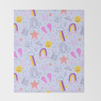 Happy Smiley Face & Retro Rainbows in Periwinkle & Pink Throw Blanket Gallery Image 2