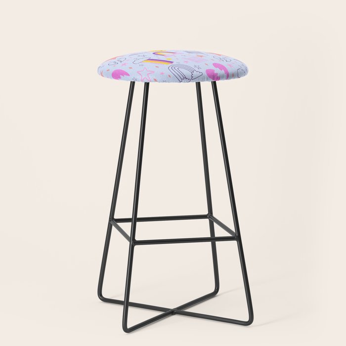 Happy Smiley Face & Retro Rainbows in Periwinkle & Pink Stool Gallery Image 1