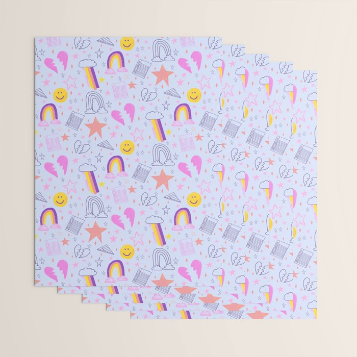 Happy Smiley Face & Retro Rainbows in Periwinkle & Pink Wrapping Paper Gallery Image 3