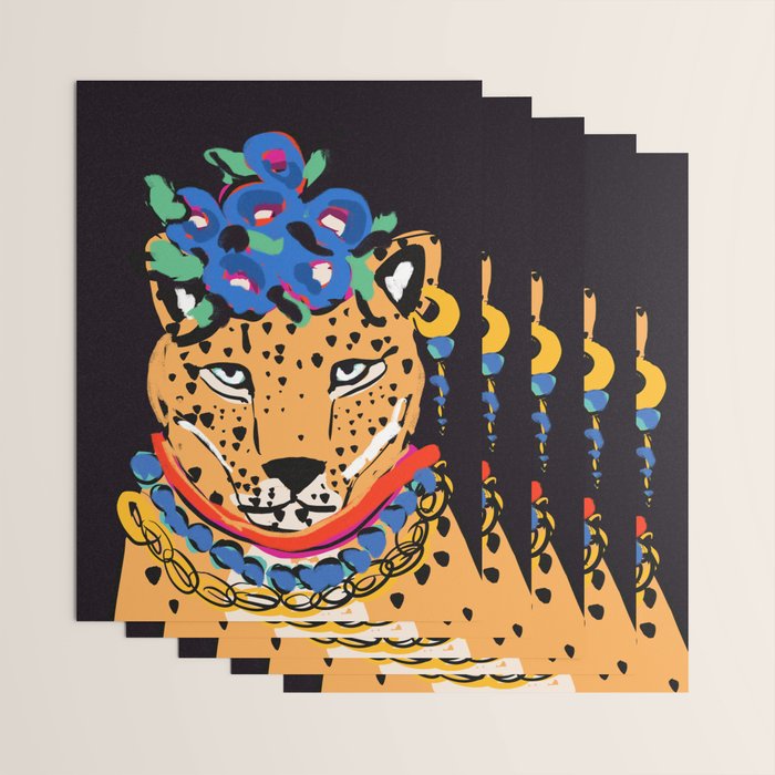 Fashionable cheetah with flowers crown portrait  Wrapping Paper Gallery Image 3