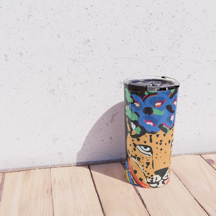 Fashionable cheetah with flowers crown portrait  Travel Mug Gallery Image 4