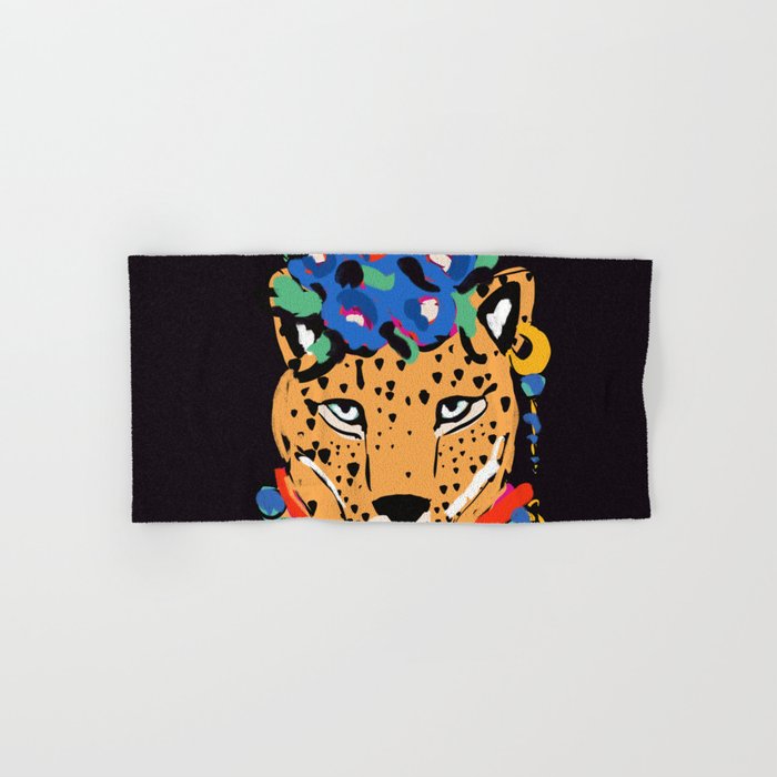 Fashionable cheetah with flowers crown portrait  Bath Towel Gallery Image 1