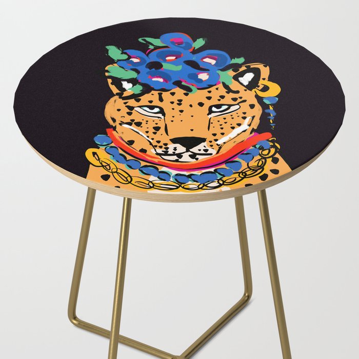 Fashionable cheetah with flowers crown portrait  Side Table Gallery Image 2
