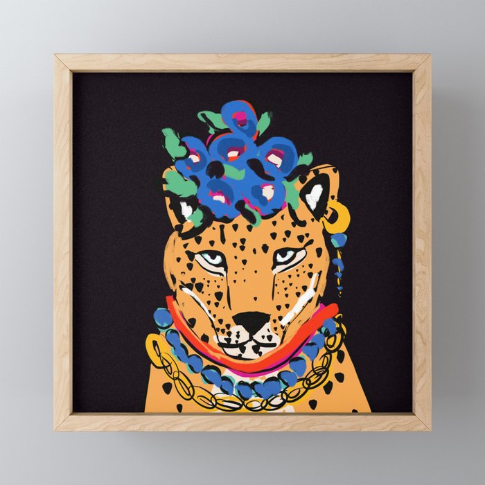 Fashionable cheetah with flowers crown portrait  Mini Art Print Gallery Image 1