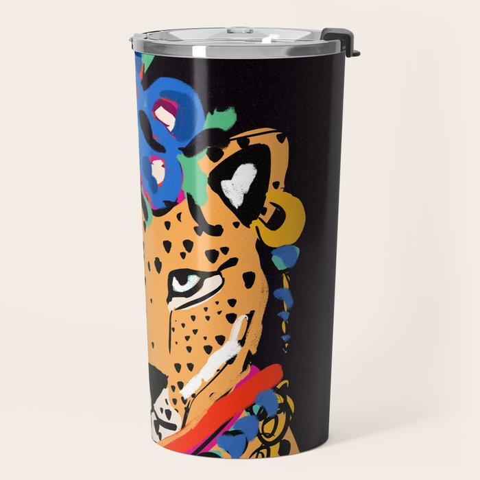 Fashionable cheetah with flowers crown portrait  Travel Mug Gallery Image 2