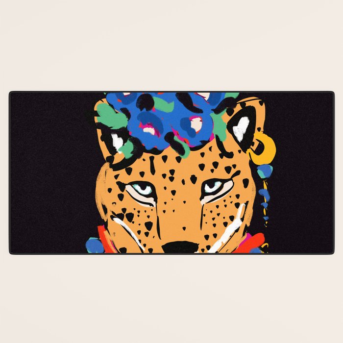 Fashionable cheetah with flowers crown portrait  Desk Mat Gallery Image 3