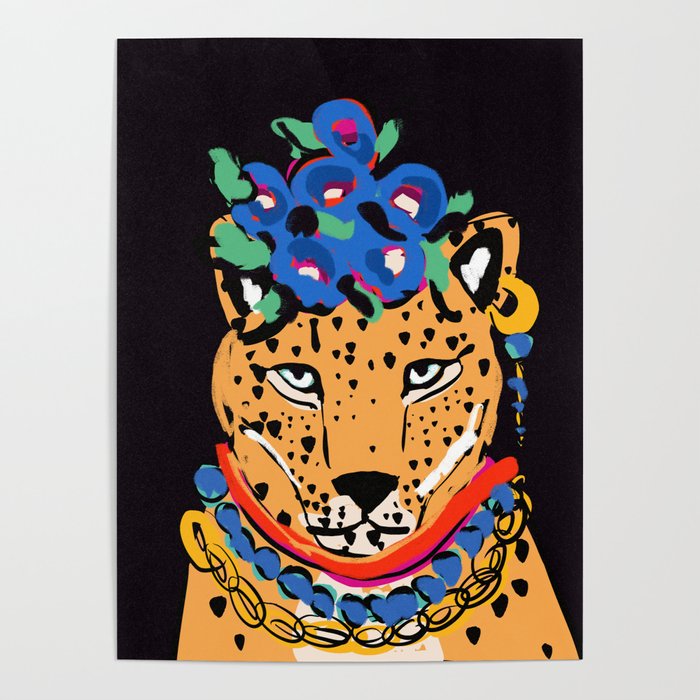 Fashionable cheetah with flowers crown portrait  Poster Gallery Image 4