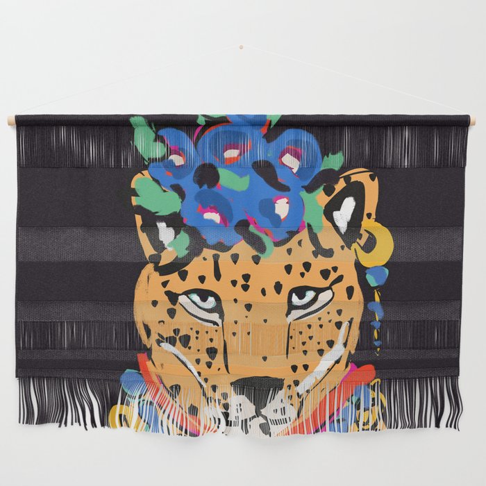 Fashionable cheetah with flowers crown portrait  Wall Hanging Gallery Image 1