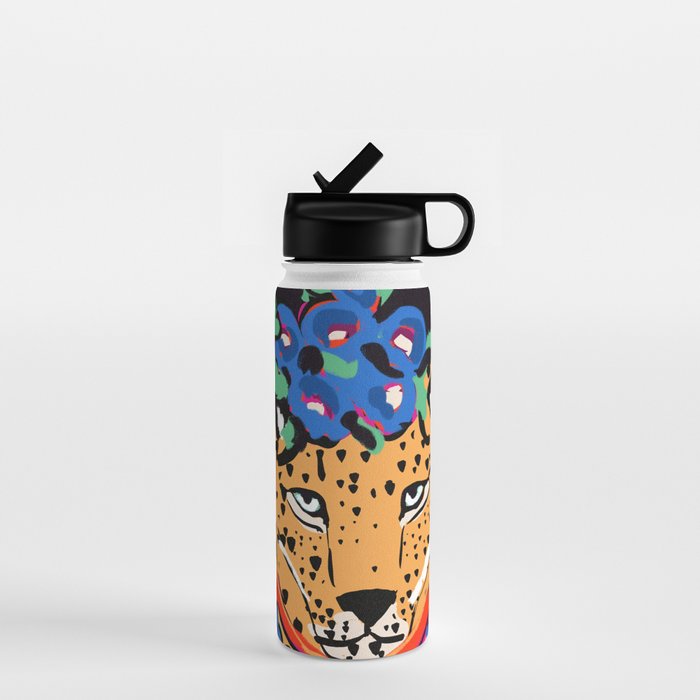 Fashionable cheetah with flowers crown portrait  Water Bottle Gallery Image 1
