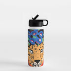 Fashionable cheetah with flowers crown portrait  Water Bottle Gallery Image 1