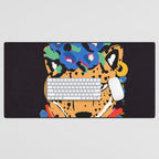 Fashionable cheetah with flowers crown portrait  Desk Mat Gallery Image 1