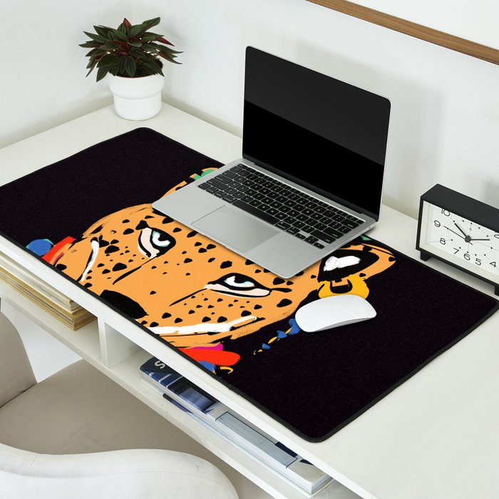 Fashionable cheetah with flowers crown portrait  Desk Mat Gallery Image 2