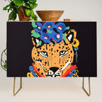 Fashionable cheetah with flowers crown portrait  Credenza Gallery Image 1