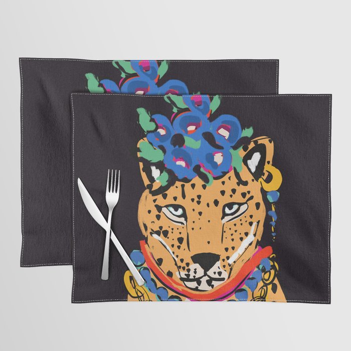 Fashionable cheetah with flowers crown portrait  Placemat Gallery Image 1