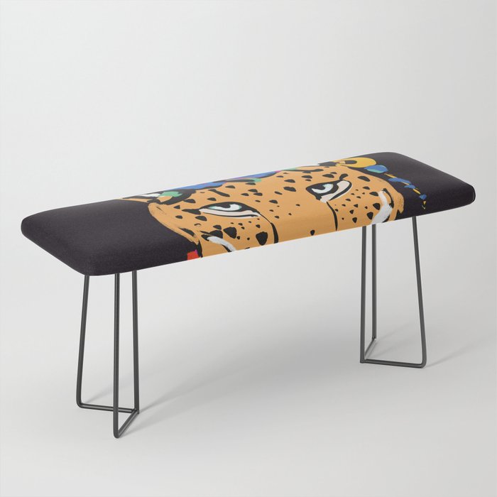 Fashionable cheetah with flowers crown portrait  Bench Gallery Image 1
