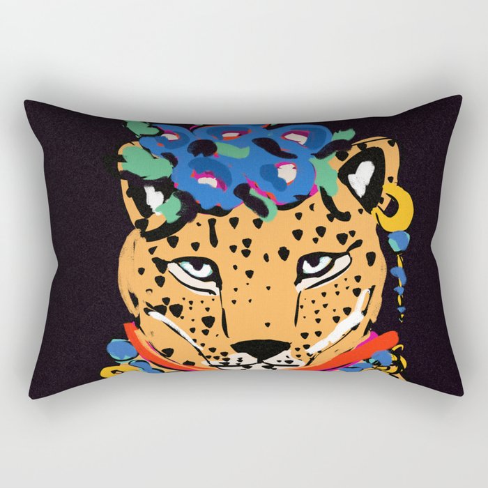 Fashionable cheetah with flowers crown portrait  Rectangular Pillow Gallery Image 2