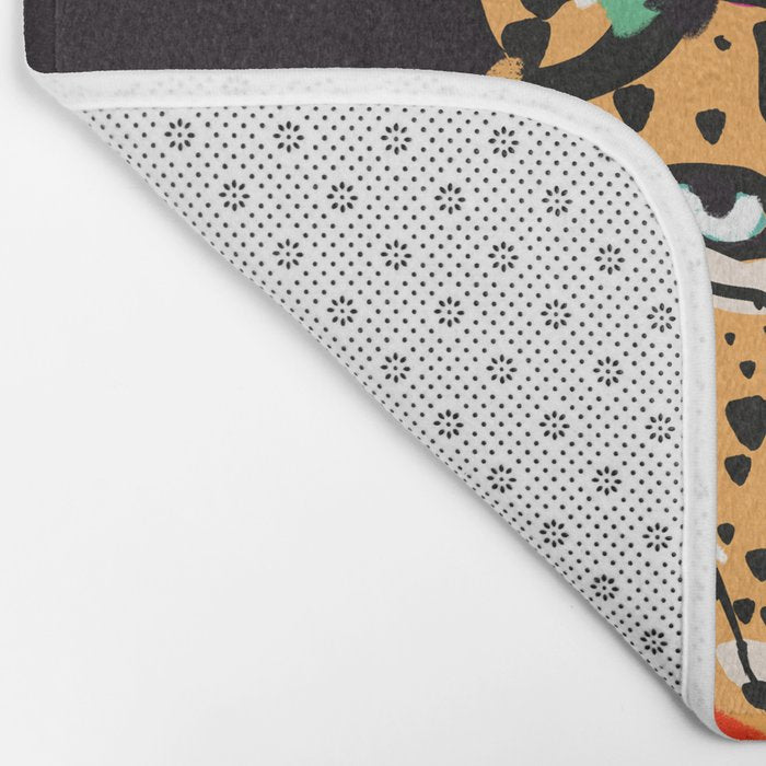Fashionable cheetah with flowers crown portrait  Bath Mat Gallery Image 2