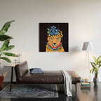 Fashionable cheetah with flowers crown portrait  Wood Wall Art Gallery Image 2