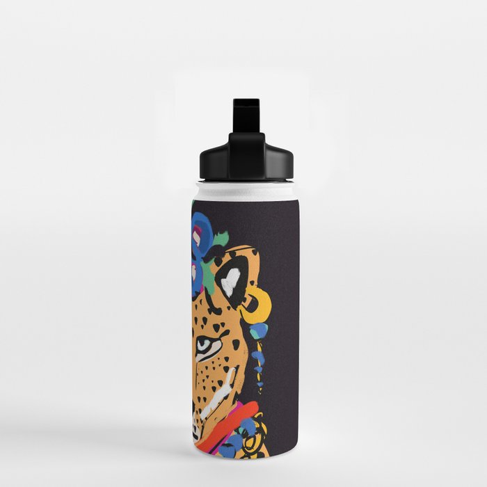 Fashionable cheetah with flowers crown portrait  Water Bottle Gallery Image 2