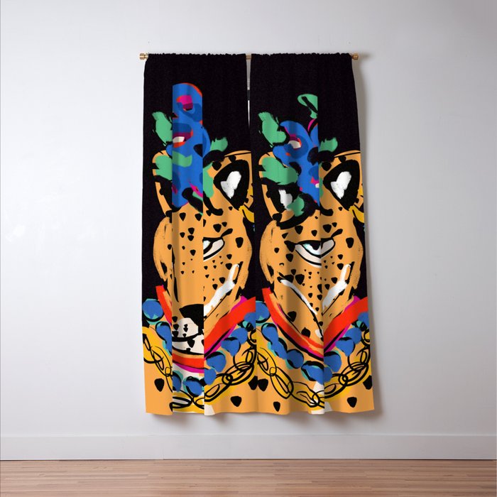 Fashionable cheetah with flowers crown portrait  Window Curtain Gallery Image 3