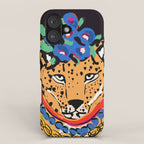 Fashionable cheetah with flowers crown portrait  iPhone Case Gallery Image 1
