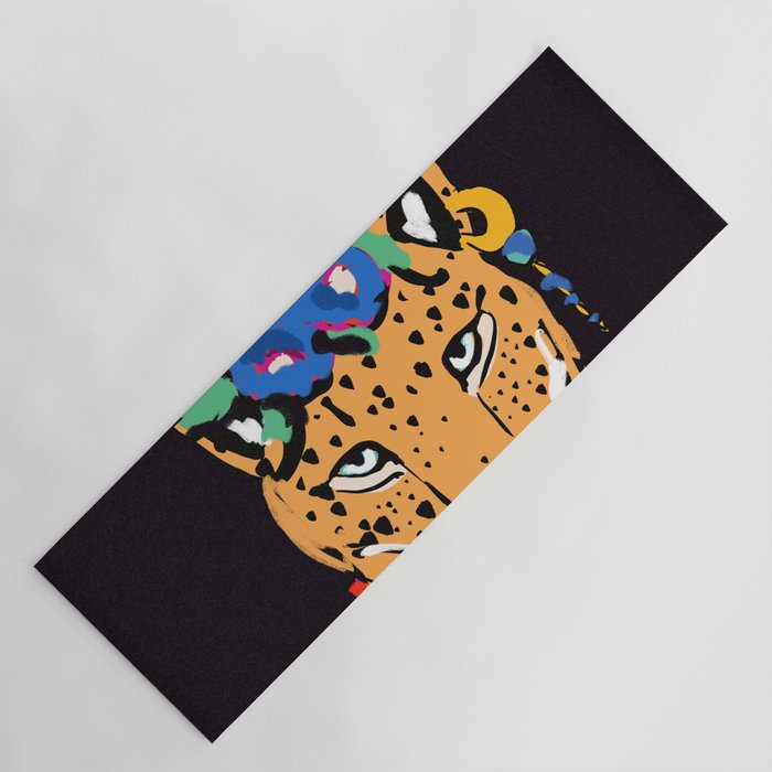 Fashionable cheetah with flowers crown portrait  Yoga Mat Gallery Image 1