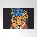 Fashionable cheetah with flowers crown portrait  Welcome Mat Gallery Image 1