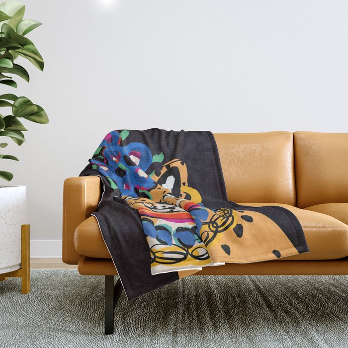 Fashionable cheetah with flowers crown portrait  Throw Blanket Gallery Image 1