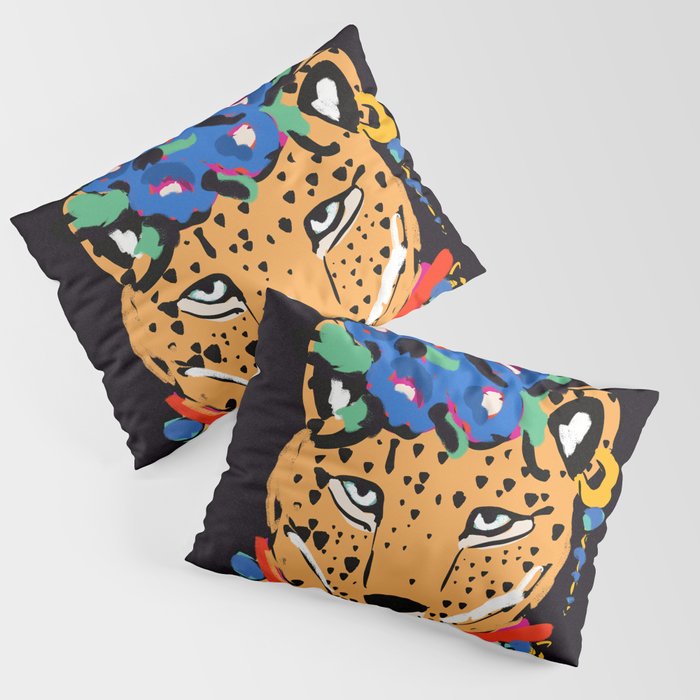 Fashionable cheetah with flowers crown portrait  Pillow Sham Gallery Image 1