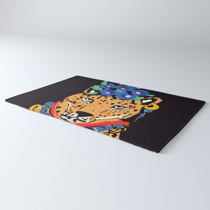 Fashionable cheetah with flowers crown portrait  Rug Gallery Image 3
