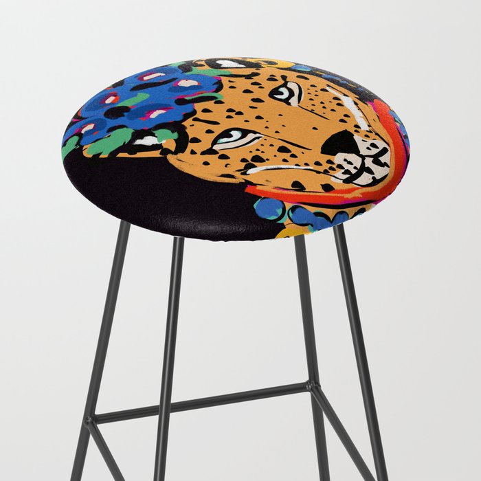 Fashionable cheetah with flowers crown portrait  Stool Gallery Image 2