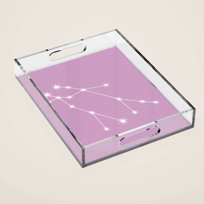 Gemini Zodiac Star Constellation Line Art Pastel Lilac Acrylic Tray Gallery Image 1