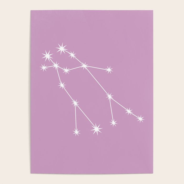 Gemini Zodiac Star Constellation Line Art Pastel Lilac Poster Gallery Image 1