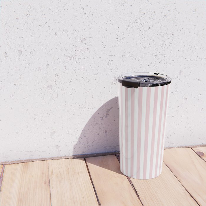 Pastel Pink & White Simple Stripe Travel Mug Gallery Image 4