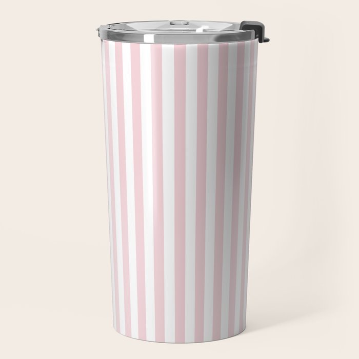Pastel Pink & White Simple Stripe Travel Mug Gallery Image 2