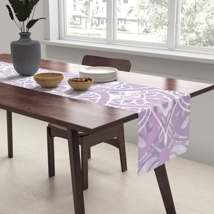 Boho, Mandala, Flower, Purple Table Runner Gallery Image 2