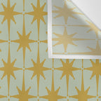 Midcentury Modern Atomic Starburst Pattern in Retro Celadon and Muted Mustard  Wall Tapestry Gallery Image 3