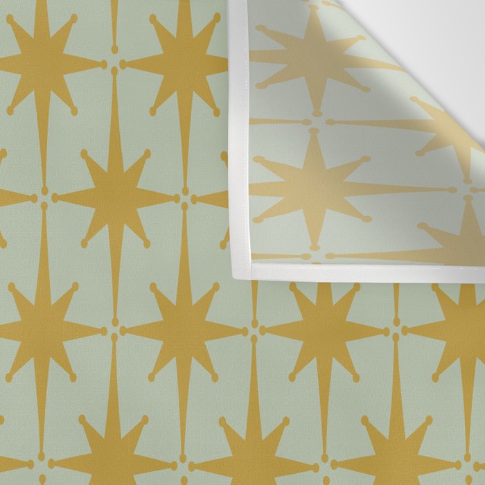 Midcentury Modern Atomic Starburst Pattern in Retro Celadon and Muted Mustard  Wall Tapestry Gallery Image 3