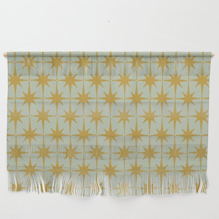 Midcentury Modern Atomic Starburst Pattern in Retro Celadon and Muted Mustard  Wall Hanging Gallery Image 1