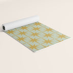 Midcentury Modern Atomic Starburst Pattern in Retro Celadon and Muted Mustard  Yoga Mat Gallery Image 2