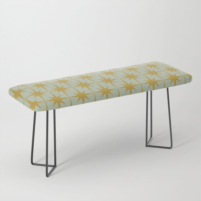 Midcentury Modern Atomic Starburst Pattern in Retro Celadon and Muted Mustard  Bench Gallery Image 1