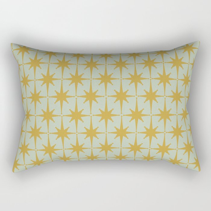 Midcentury Modern Atomic Starburst Pattern in Retro Celadon and Muted Mustard  Rectangular Pillow Gallery Image 1