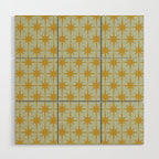 Midcentury Modern Atomic Starburst Pattern in Retro Celadon and Muted Mustard  Wood Wall Art Gallery Image 1