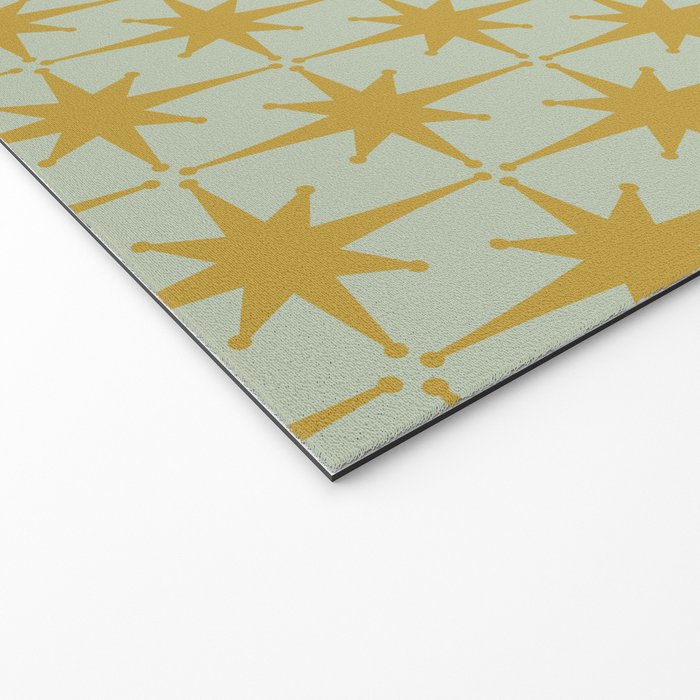 Midcentury Modern Atomic Starburst Pattern in Retro Celadon and Muted Mustard  Welcome Mat Gallery Image 2