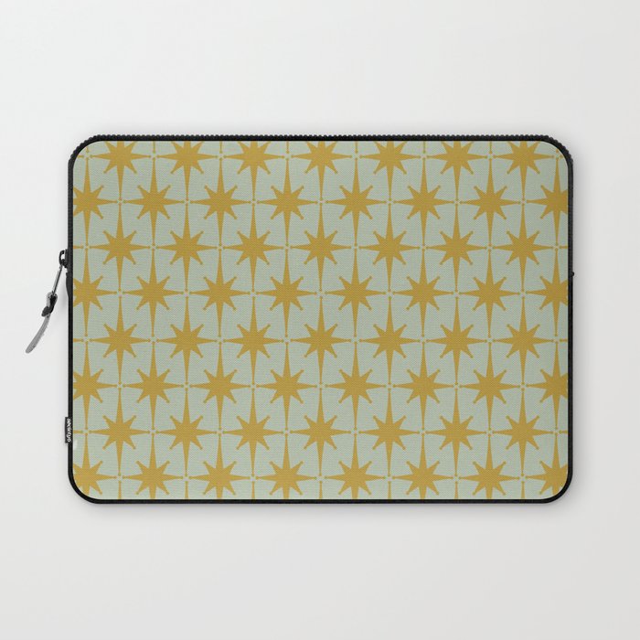 Midcentury Modern Atomic Starburst Pattern in Retro Celadon and Muted Mustard  Laptop Sleeve Gallery Image 1
